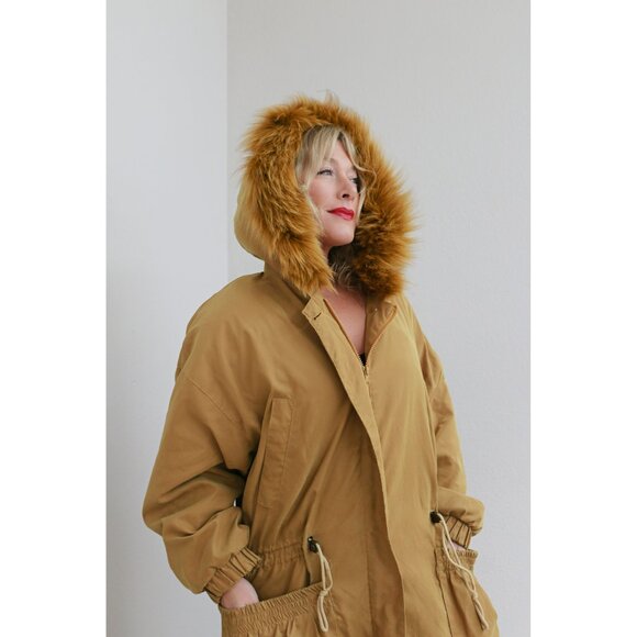 1980's Vintage John Weitz Chartreuse Fox Fur Parka Women's Medium to Large MD LG - Picture 7 of 10